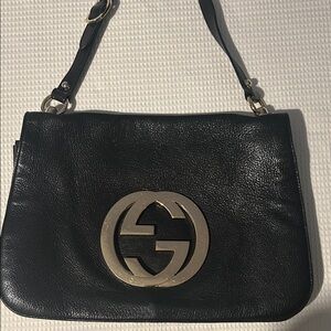 Gucci Black Shoulder Bag with Gold Logo